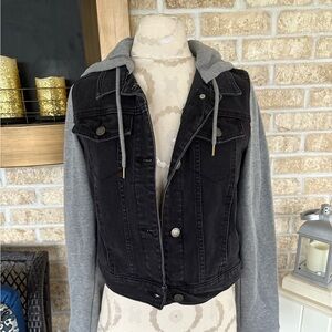 Hollister black denim jacket with hoodie size S